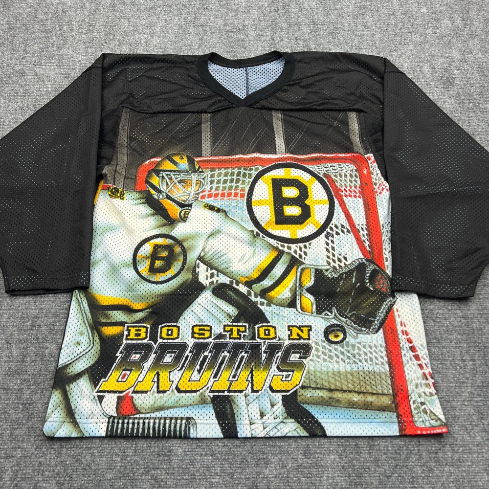 VTG Boston Bruins CCM Jersey Mens S/M Black Goalie AOP Mesh NHL USA Made 90s